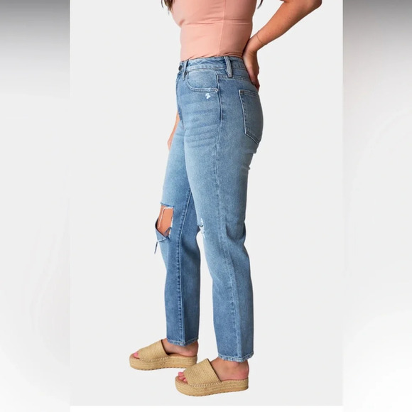 Hidden Jeans Med Wash Distressed Tracey High Rise Straight Crop Jeans Size 29 - Picture 2 of 9